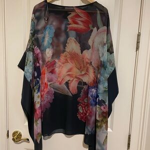 Ted Baker “poncho” style sheer floral blouse.  Size L